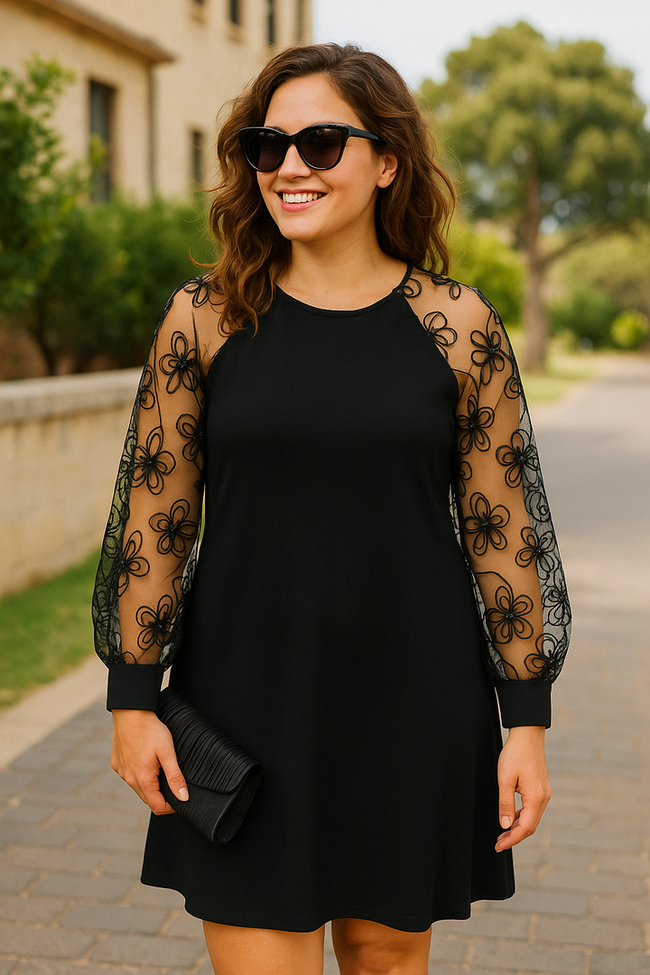 Women's Formal A-Line Dress Sheer Embroidered Sleeves | Evening