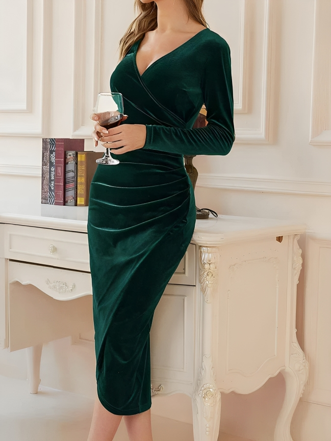 Women’s Formal Dress Long Sleeve V-Neck Wrap | Midi