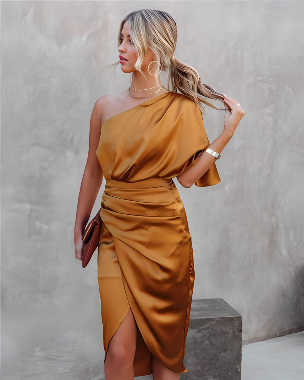 Women’s Formal Dress One Shoulder Ruched | Midi