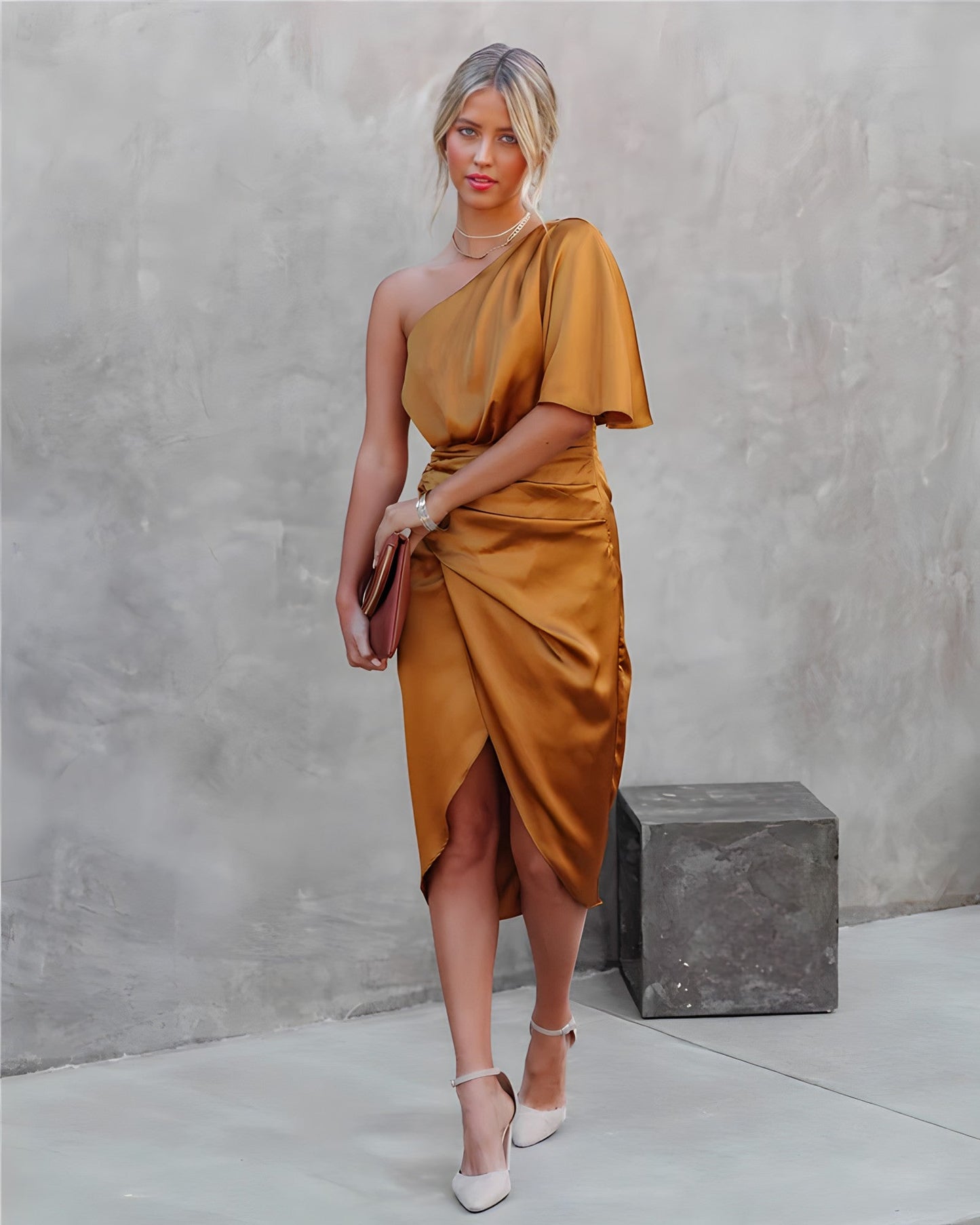 Women’s Formal Dress One Shoulder Ruched | Midi