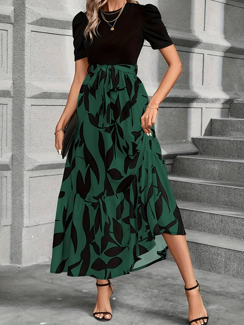 Women’s Formal Dress Short Sleeve with Tie Waist | Maxi