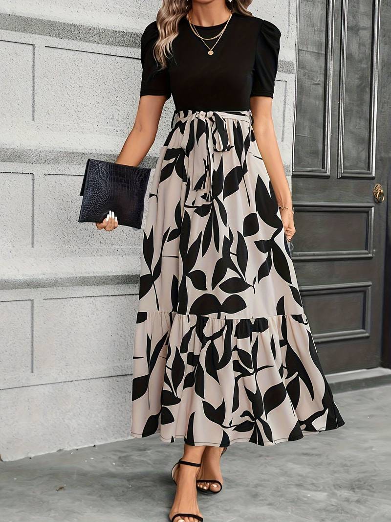Women’s Formal Dress Short Sleeve with Tie Waist | Maxi