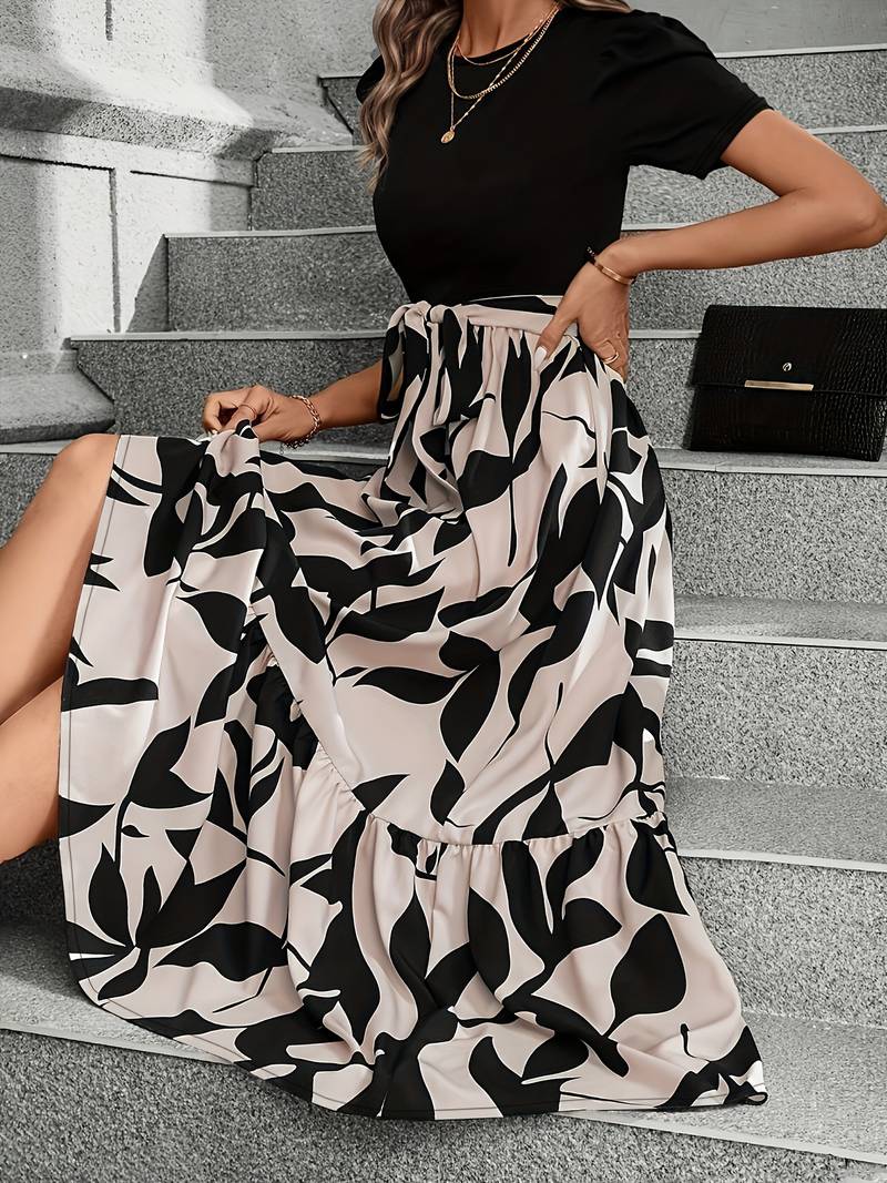 Women’s Formal Dress Short Sleeve with Tie Waist | Maxi