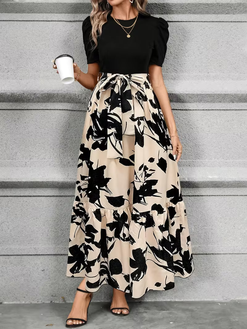 Women’s Formal Dress Short Sleeve with Tie Waist | Maxi