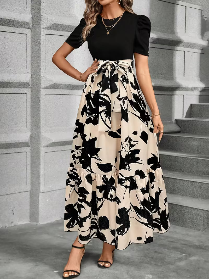 Women’s Formal Dress Short Sleeve with Tie Waist | Maxi