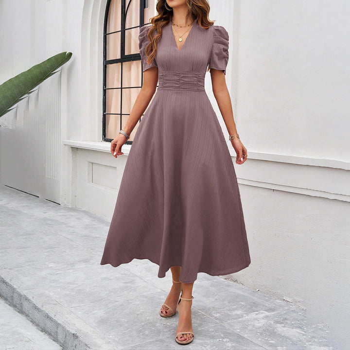 Women’s Formal Dress V-Neck Puff Sleeve | Midi