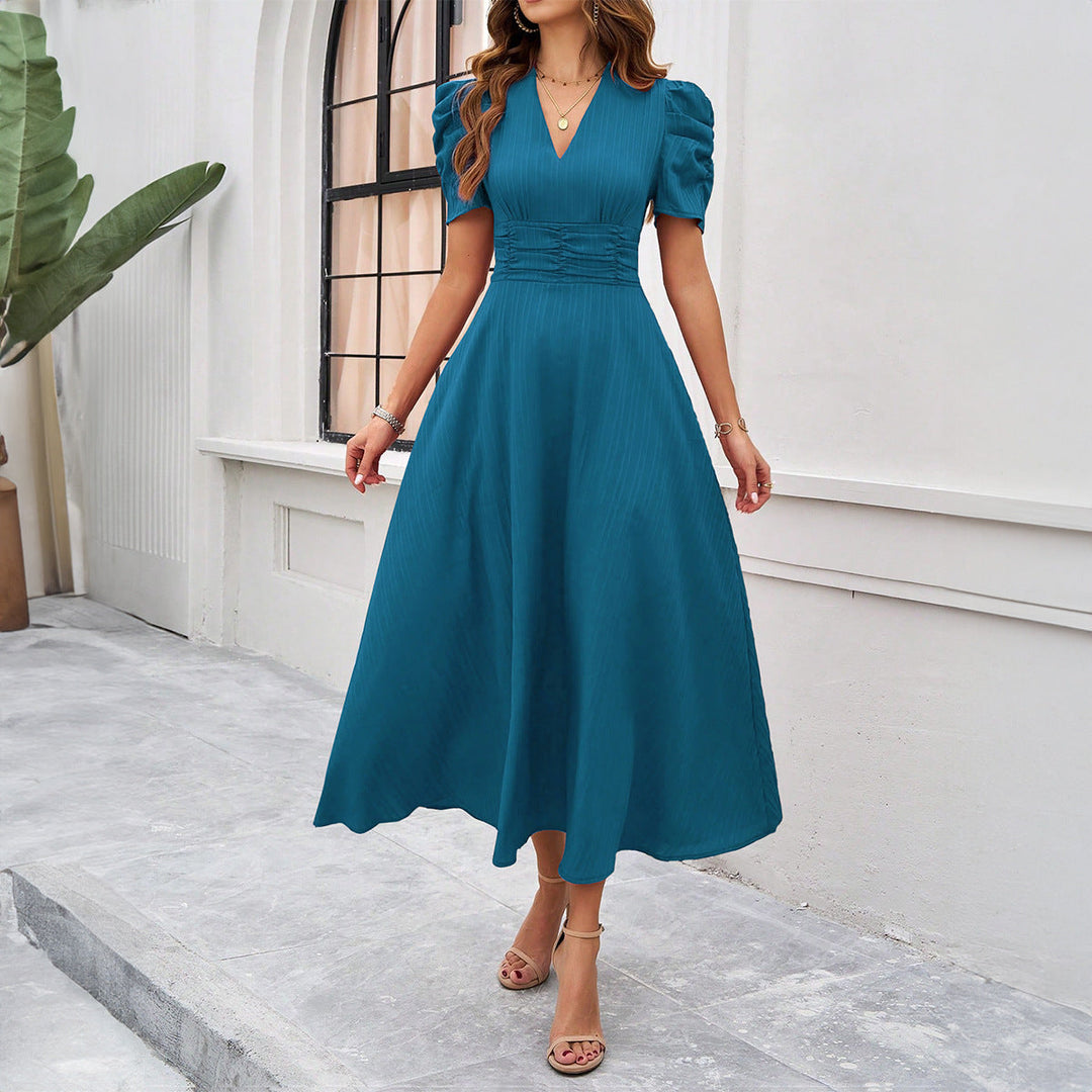 Women’s Formal Dress V-Neck Puff Sleeve | Midi