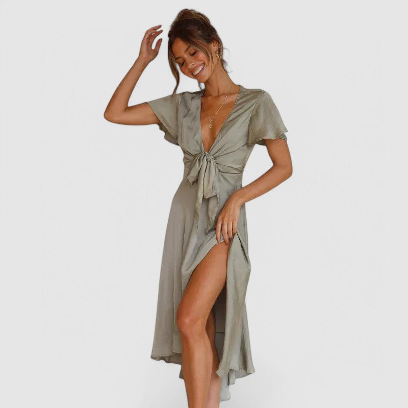 Women's Formal Dress V-Neck Wrap Midi | Cocktail