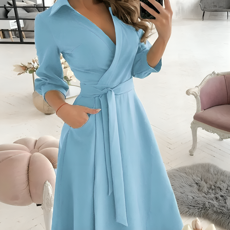 Women’s Formal Dress Wrap V-Neck with Tie Belt | Midi