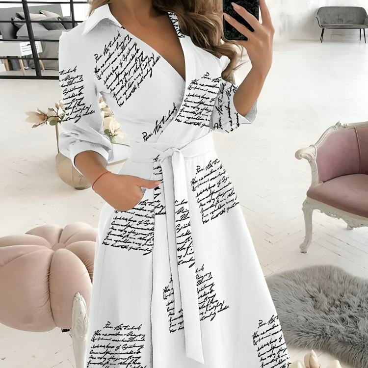 Women’s Formal Dress Wrap V-Neck with Tie Belt | Midi