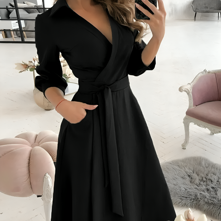 Women’s Formal Dress Wrap V-Neck with Tie Belt | Midi