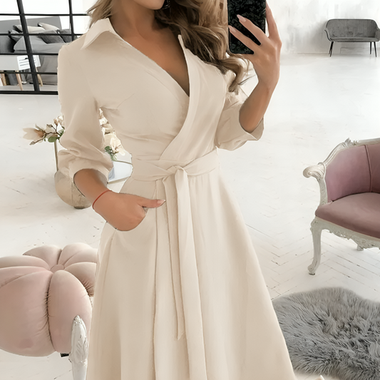 Women’s Formal Dress Wrap V-Neck with Tie Belt | Midi