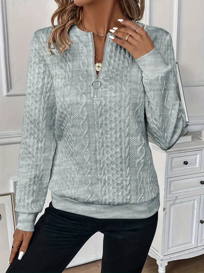 Women's Half-Zip Jumper with Ring Pull | Ribbed Hem