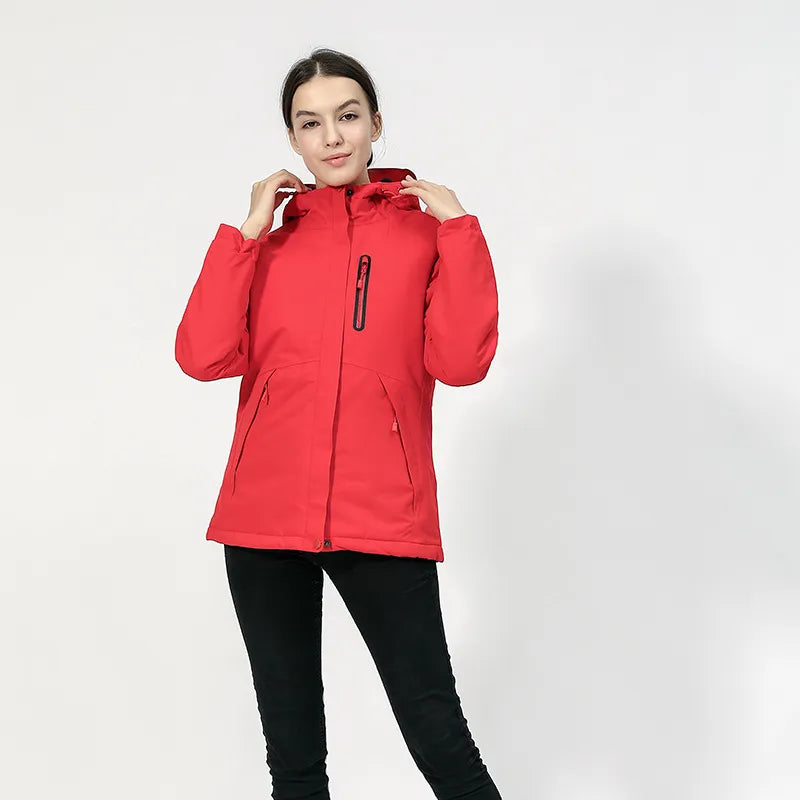 Women's Heated Jacket Hooded USB Zip Up | Pockets