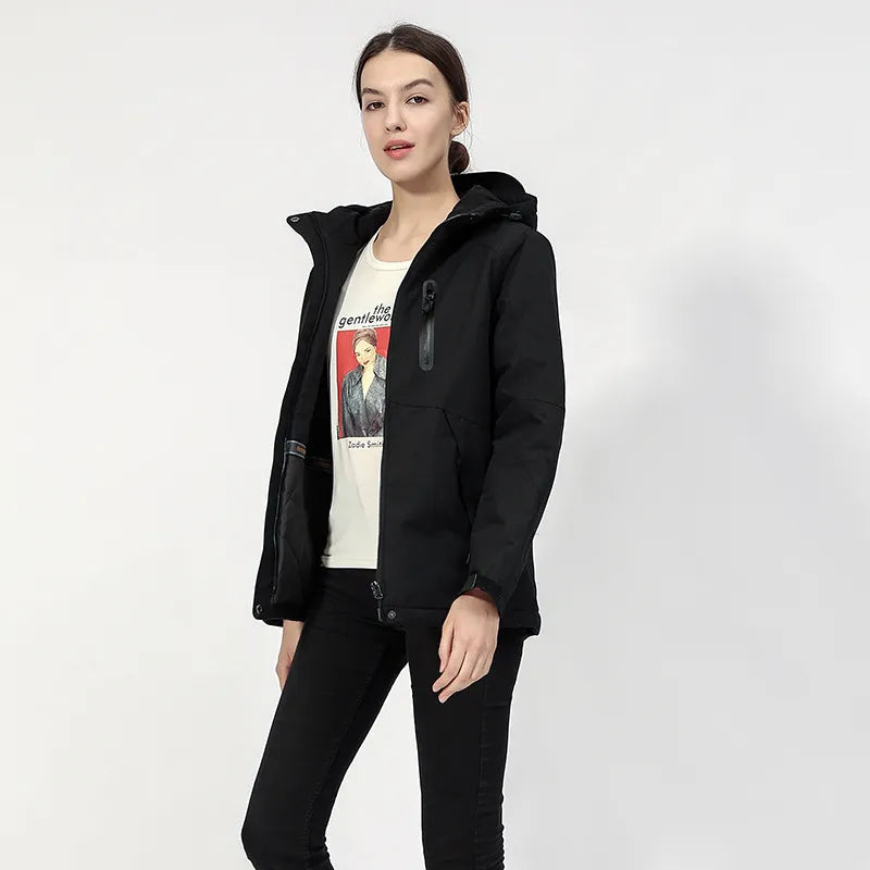 Women's Heated Jacket Hooded USB Zip Up | Pockets