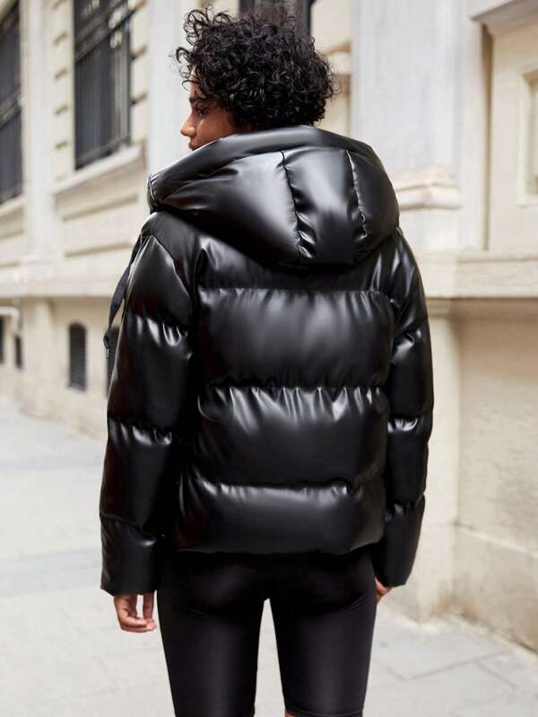 Women's Hooded Puffer Jacket Glossy Padded | Oversized