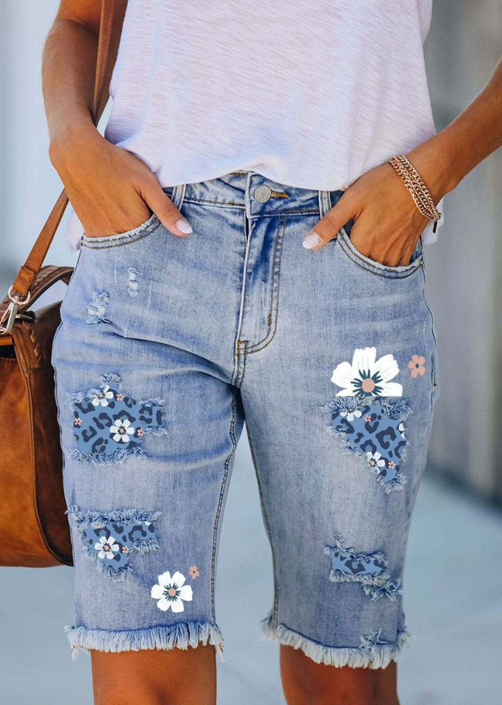 Women’s Jorts Distressed Floral | Casual Summer