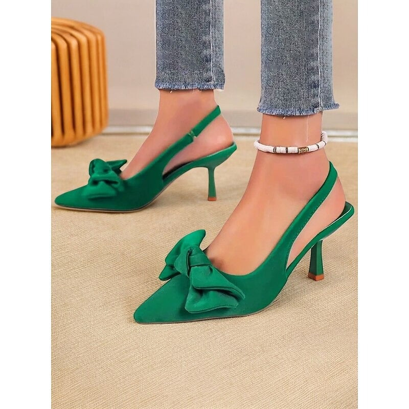 Women’s Kitten Heels Slingback | Bow Pointed Pumps