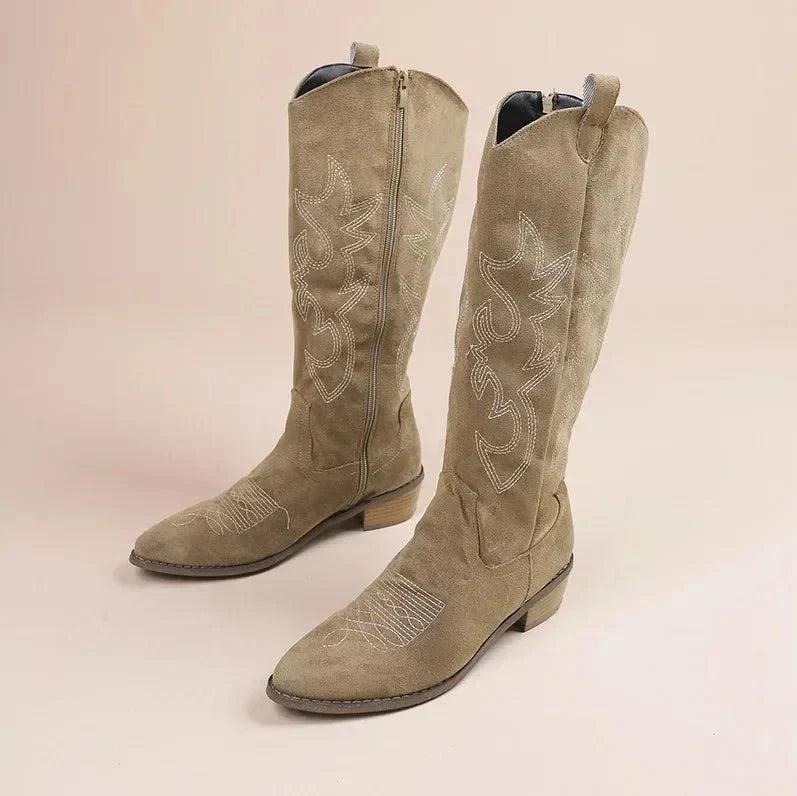 Women’s Knee High Boots Western Long | Cowgirl Stitch Detail