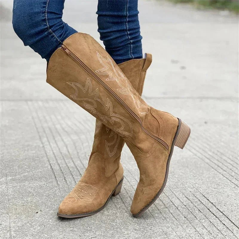 Women’s Knee High Boots Western Long | Cowgirl Stitch Detail