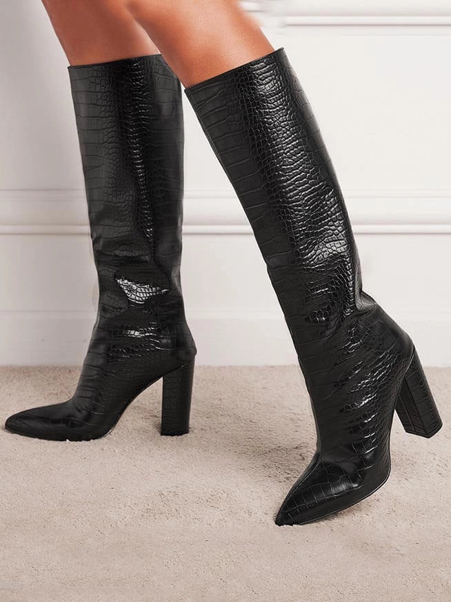 Women's Knee High Boots with Block Heel | Pointed Toe