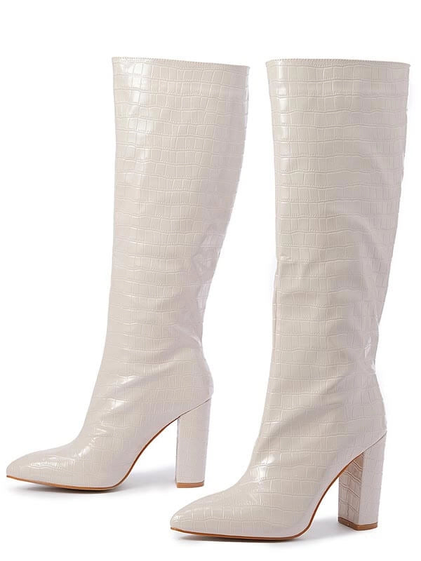 Women's Knee High Boots with Block Heel | Pointed Toe