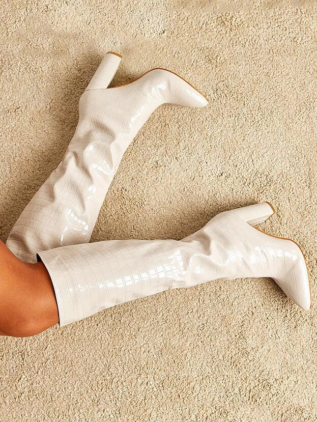 Women's Knee High Boots with Block Heel | Pointed Toe