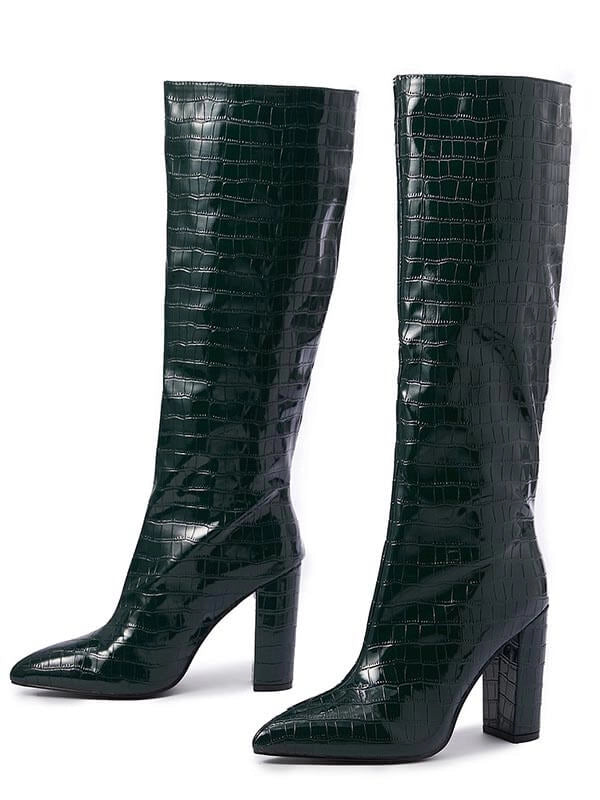 Women's Knee High Boots with Block Heel | Pointed Toe