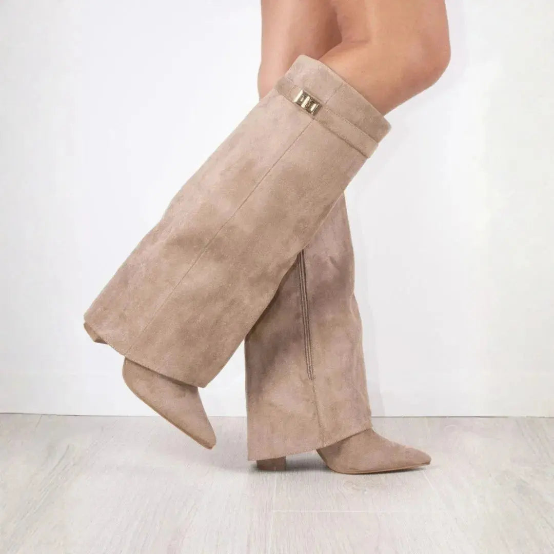 Women's Knee High Boots with Fold-Over Cuff | Pointed Toe