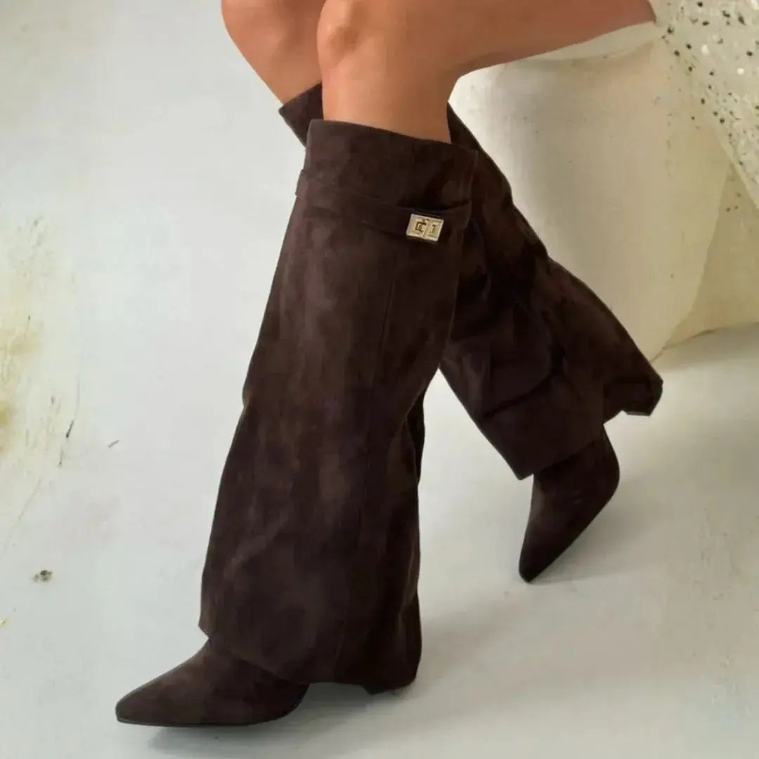 Women's Knee High Boots with Fold-Over Cuff | Pointed Toe