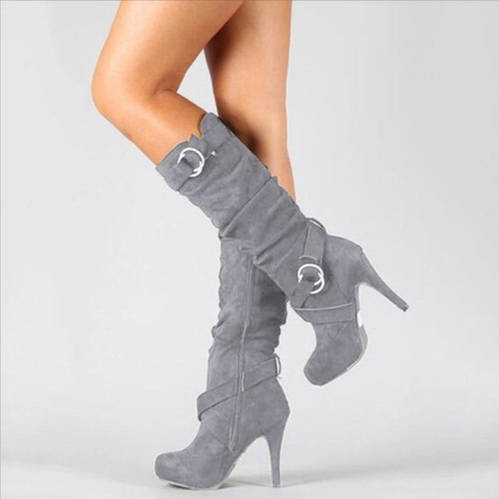 Women's Knee High Boots with Ring Buckle Straps | Stiletto Heel