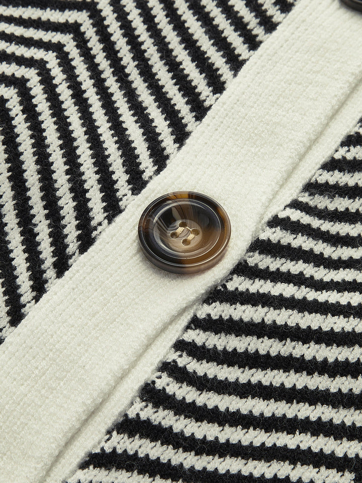Women's Knit Cardigan with Chevron Stripes & V-Neck | Button Up