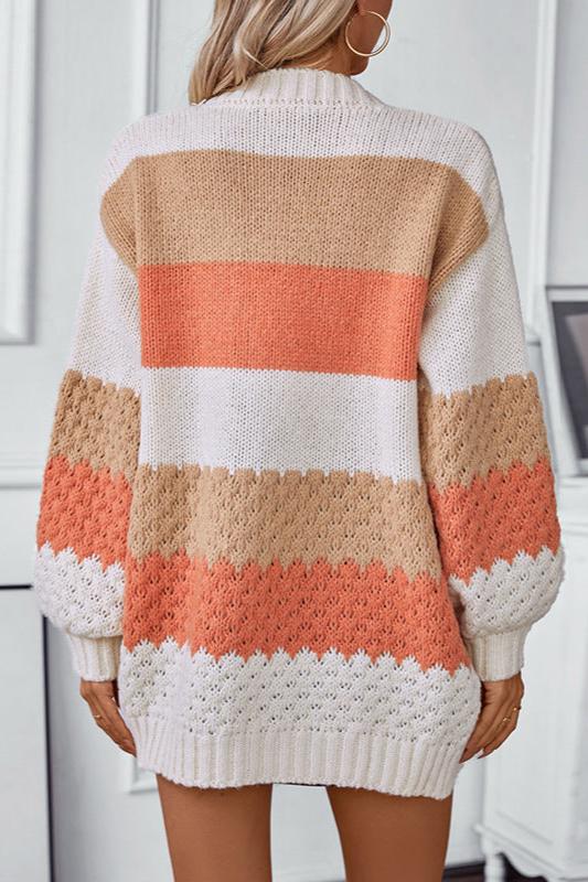 Women's Knit Cardigan with Color Block Stripes | Open Front