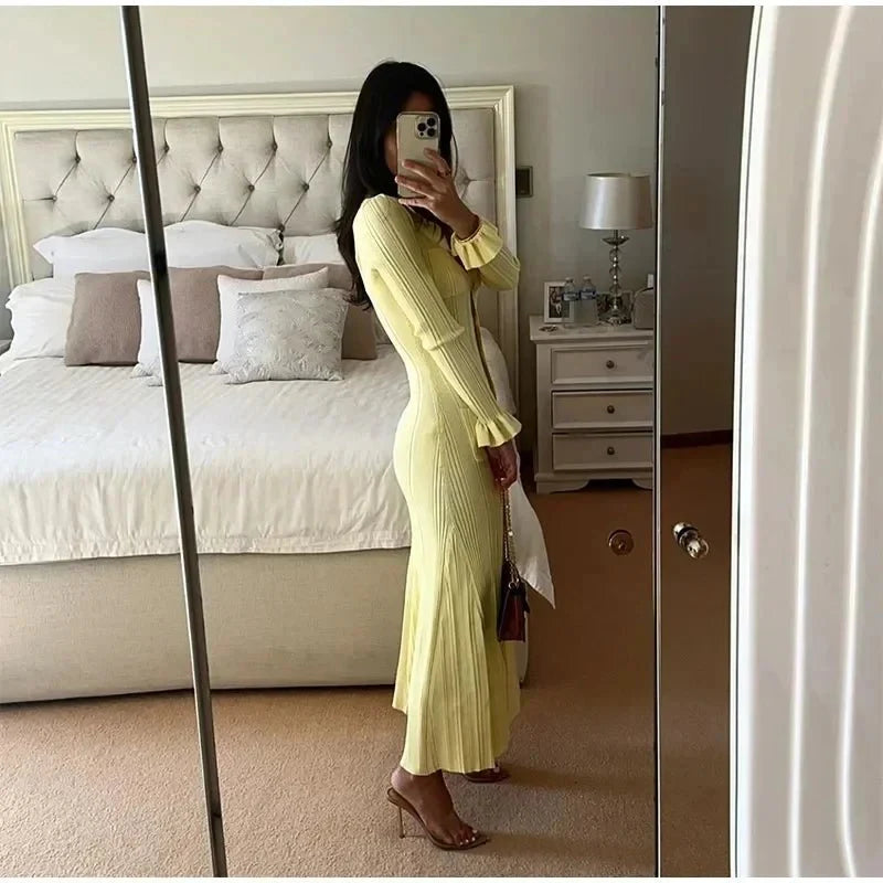 Women's Knit Dress Maxi Button Down Long Sleeve | Casual