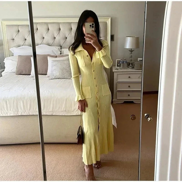 Women's Knit Dress Maxi Button Down Long Sleeve | Casual