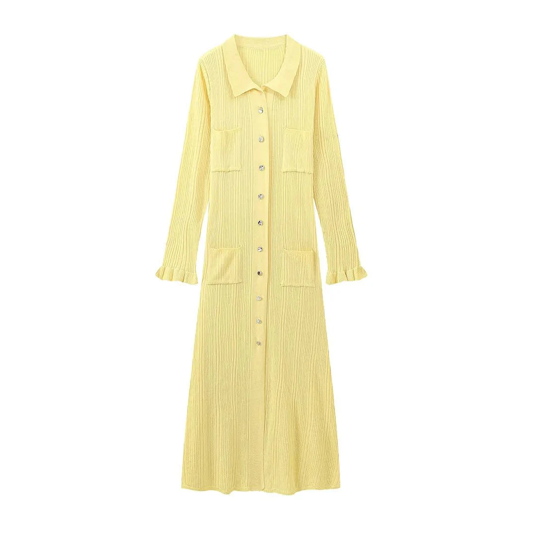 Women's Knit Dress Maxi Button Down Long Sleeve | Casual