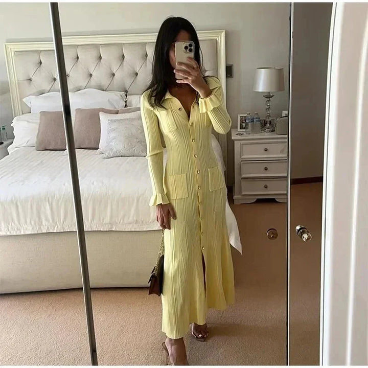 Women's Knit Dress Maxi Button Down Long Sleeve | Casual