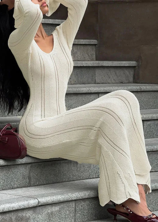 Women's Knit Dress Maxi Long Sleeve Scoop Neck | Bodycon