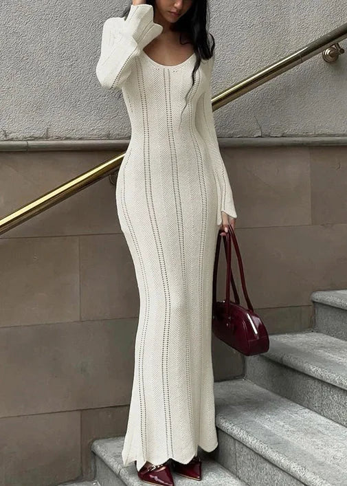 Women's Knit Dress Maxi Long Sleeve Scoop Neck | Bodycon