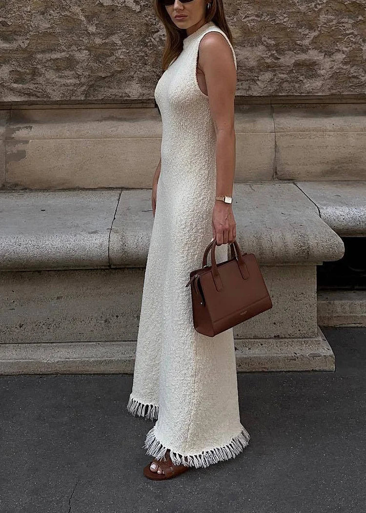 Women's Knit Dress Maxi Sleeveless Fringe Hem | Wedding Guest