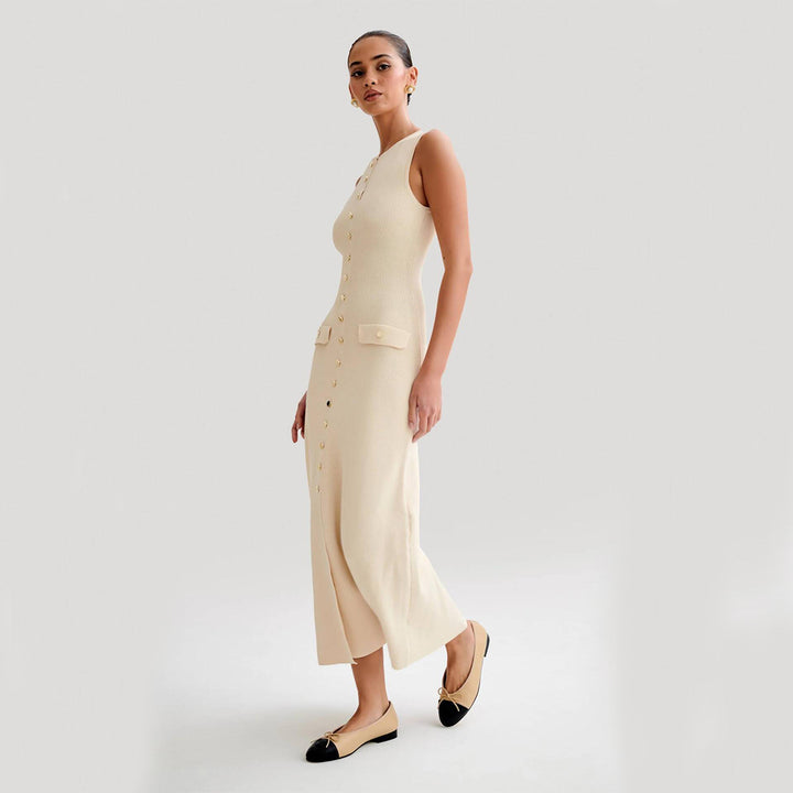 Women's Knit Dress Sleeveless Button Front | Semi Formal