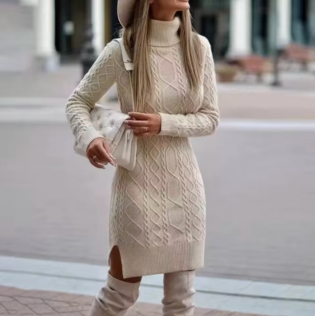 Women’s Knit Dress Turtleneck Long Sleeve | Midi
