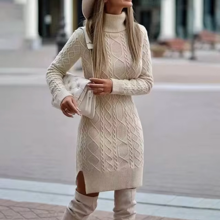 Women’s Knit Dress Turtleneck Long Sleeve | Midi