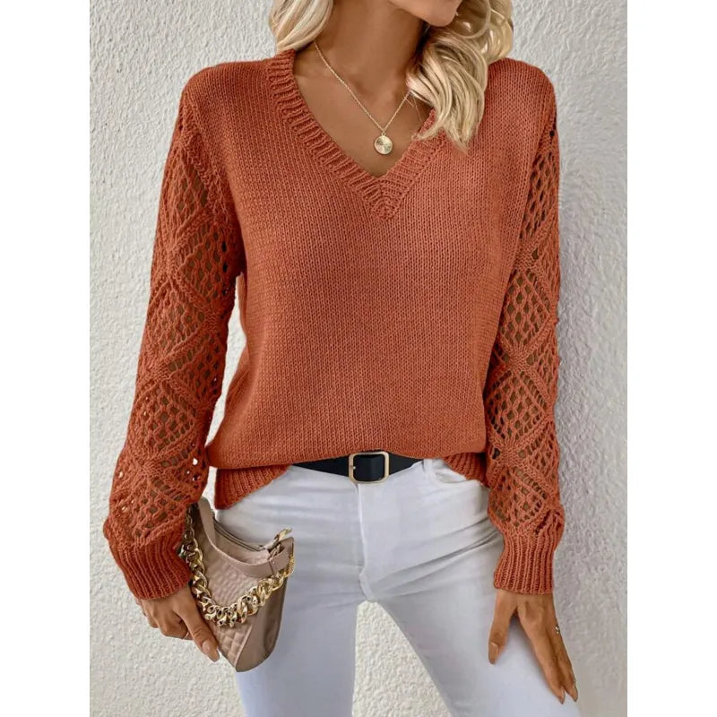 Women’s Knit Sweater V-Neck Open Sleeve | Casual