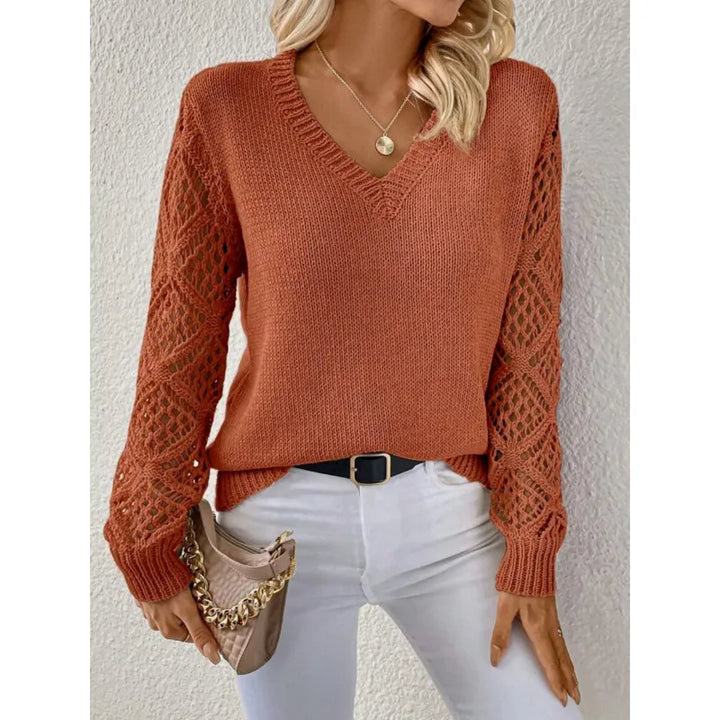 Women’s Knit Sweater V-Neck Open Sleeve | Casual