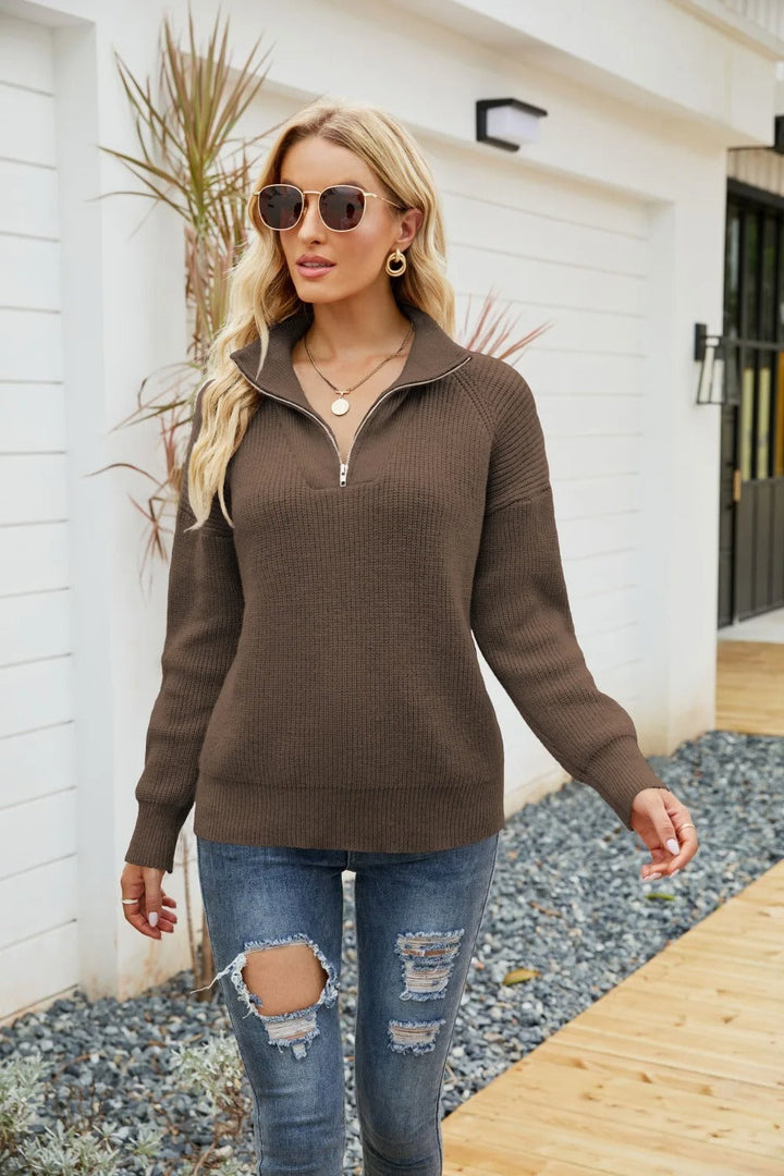 Women’s Knitted Jumper Half Zip Long Sleeve | Casual