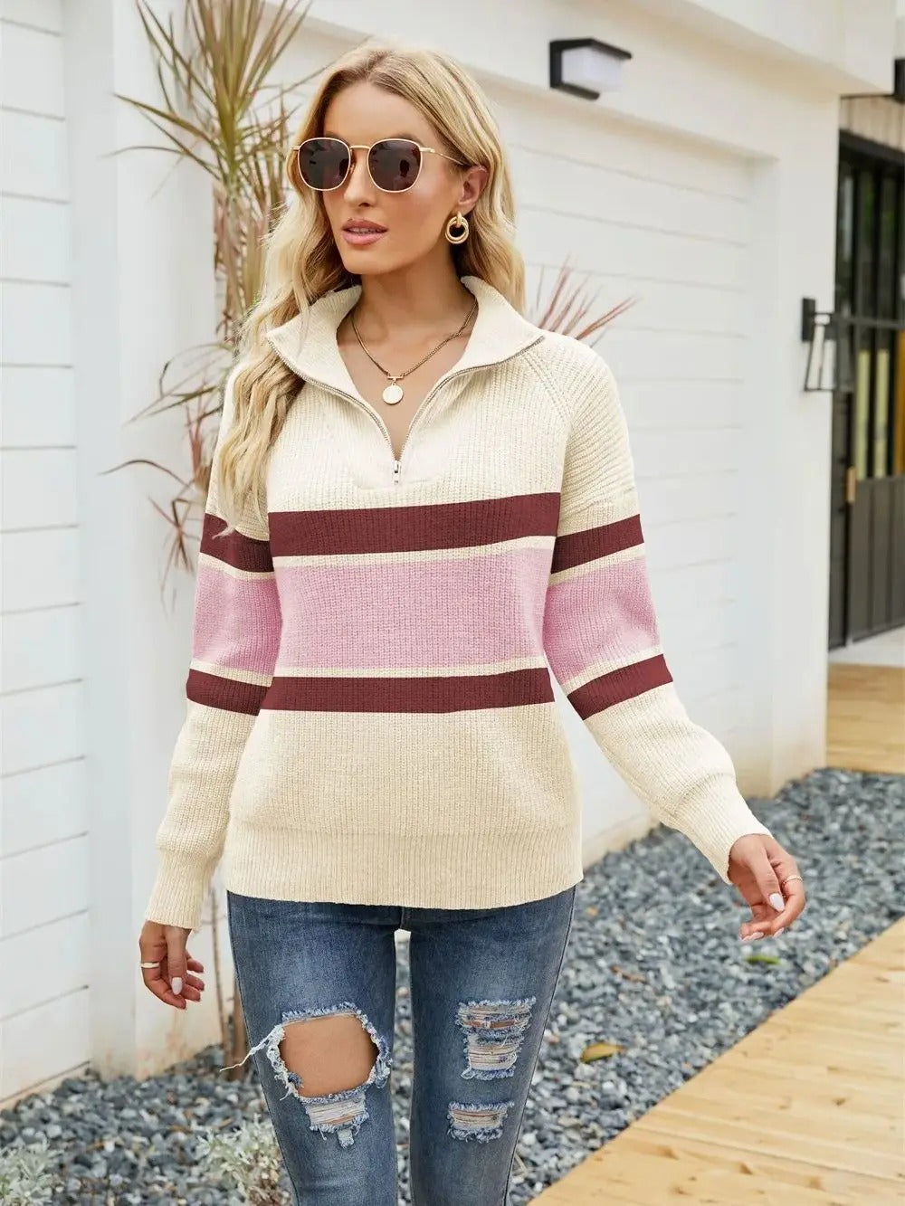 Women’s Knitted Jumper Half Zip Long Sleeve | Casual