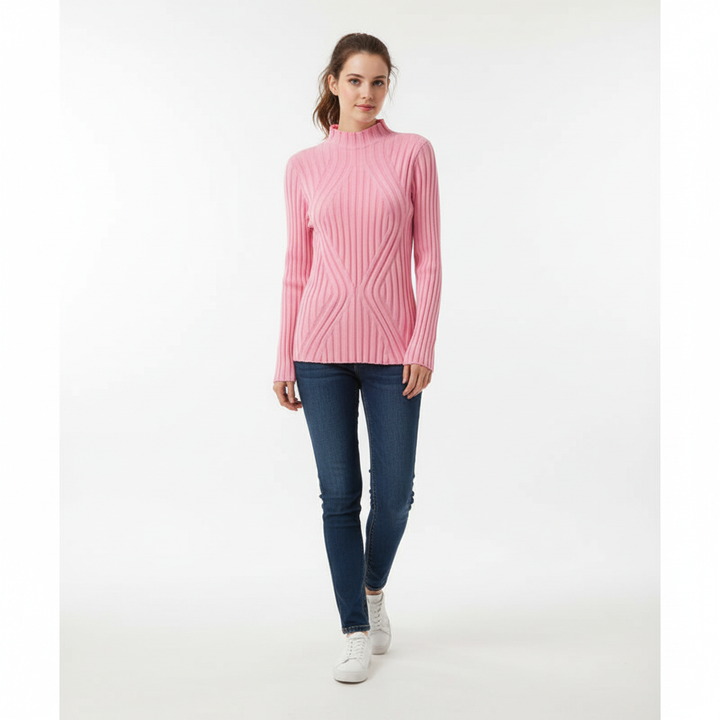 Women's Knitted Jumper Ribbed High Neck | Slim Fit