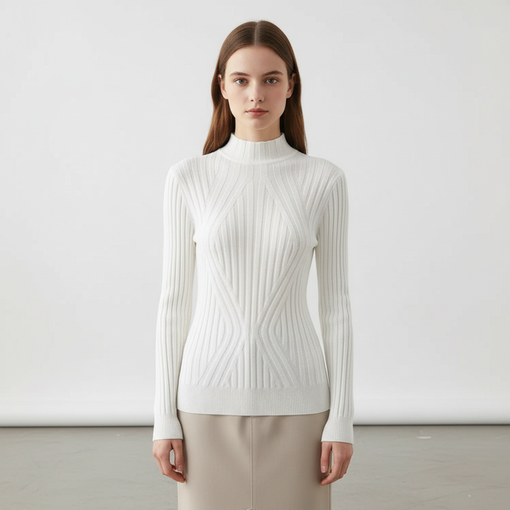 Women's Knitted Jumper Ribbed High Neck | Slim Fit