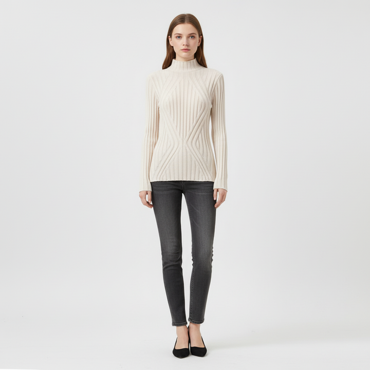 Women's Knitted Jumper Ribbed High Neck | Slim Fit